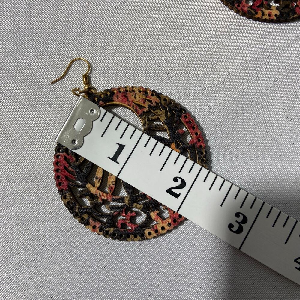 Boho Wooden Dangle Earrings Natural Wood Lightweight Statement Jewelry - Picture 3 of 3